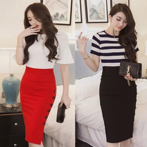 Bigsweety Ladies High Waist Side Split Button Sexy OL Skirts Slim Pencil Skirt For Women Female Skirt Bodycon Fitted Skirt 5XL