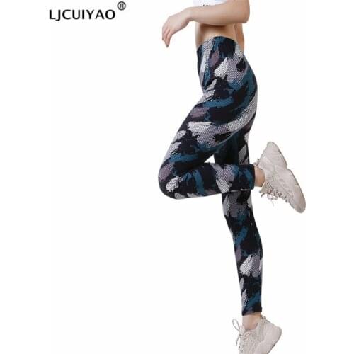 LJCUIYAO Elastic Snake Print Leggings Women Sexy Camo High Waist Pants Fitness Push Up Gym Slim Spandex Ankle-Length Clothes