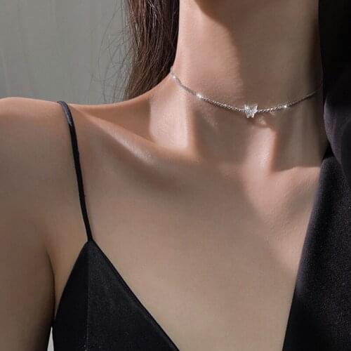 VENTFILLE S925 Sterling Silver Light Luxury Niche Sparkling Butterfly Necklace 2021 New Clavicle Chain