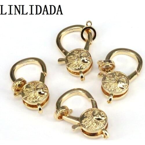 10Pcs Dainty Gold Lobster Clasp with Jumping Ring, Fine Jewelry Clasp, Sunburst Clasp, 17x30mm