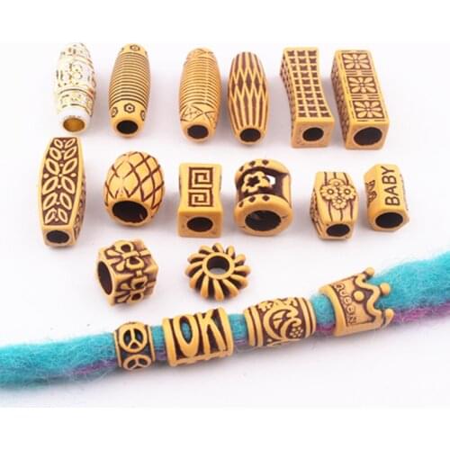 10 pcs/set Hair Jewelry Braid Rings Decoration Pendants Dreadlocks Beads Cuffs Rings Imitation Wood Plastic Beading Accessories