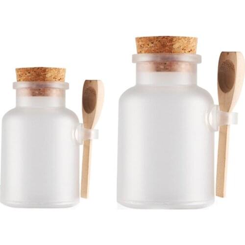 100ml 200ml Round ABS Bath Salt Bottle Glass Mask Powder Cream Bottle Goods Storage Jars With Wooden Spoon