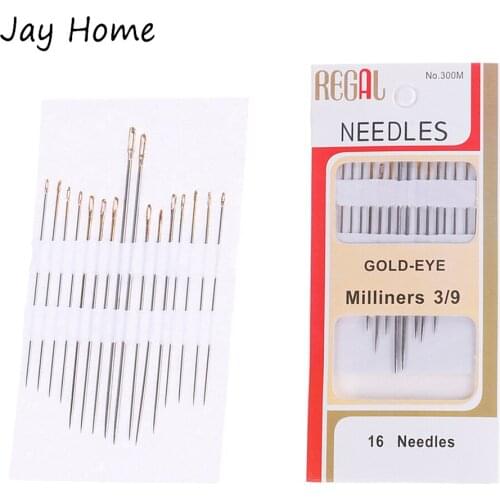 16Pcs Gold Eye Stitching Needles 3 Sizes Hand Sewing Needles DIY Crafts Needle for Leather Repair Embroidery Sewing Accessories