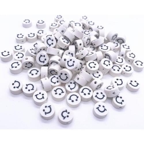30pcs 10mm White Smiley Beads Polymer Clay Spacer Loose Beads For Jewelry Making DIY Handmade Jewelry Crafts#01