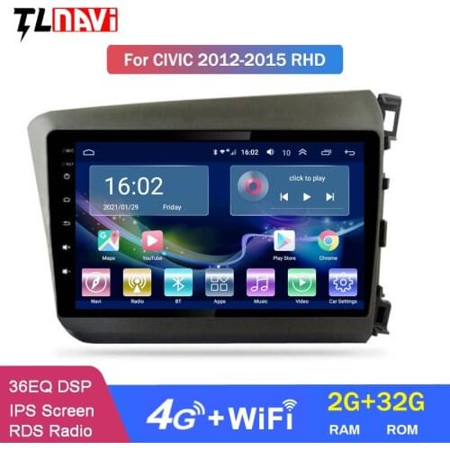4G LTE 2G RAM 9 Inch Android 10 Car Multimedia GPS Navigation System For RHD Honda-Civic 2012-2015 Right Hand Drive