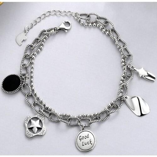 BOCAI New Real Solid S925 Silver Woman Bracelet Stylish Personality Multi-layer Lucky Bracelet Female Jewelry
