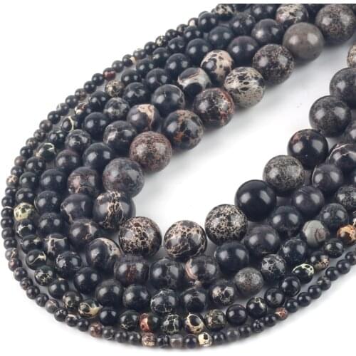 Wholesale Natural Stones Black Sea Sediment Turquoises Imperial Jaspers Beads 4/6/8/10/12MM Fit Diy Beads For Jewelry Making