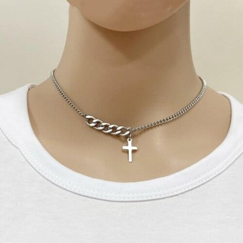 Fashion Stainless Steel Clavicle Chain Cross Pendant Necklace for Women Silver Color Chokers Necklace on Neck Collar Bijoux Gift