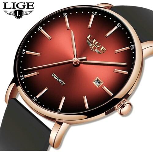LIGE Top Brand 2020 New Creative rose gold Watch Men Fashion Quartz Watches Male Silicone Wristwatch Sport Waterproof Date Clock