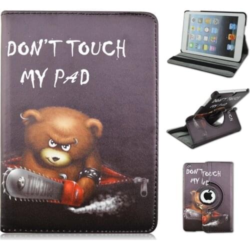 PU Leather and PC 360 Degrees Cover Case Bear do not Touch My Pad Pattern for iPad 2 3 4 Air 1 2 Mini 1 2 3 iPad 2018 2017 9.7
