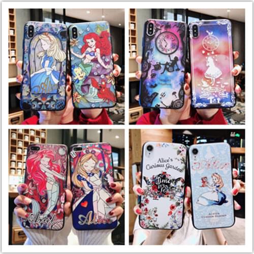 Disney Series Mobile Phone Case Alice Mermaid Cartoon Embossed Mobile Phone Shell for IPhone11 Pro Protective Cover Accessories