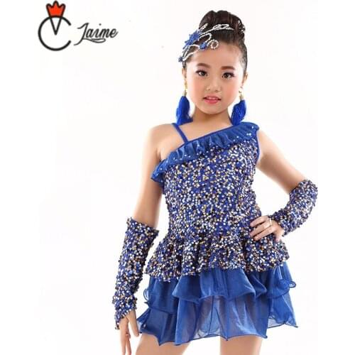Children Dance Dress One Piece Latin for Girls Sequins Fringe Ballroom Jazz Costume Kids Dresses for girls 8-14 Years old