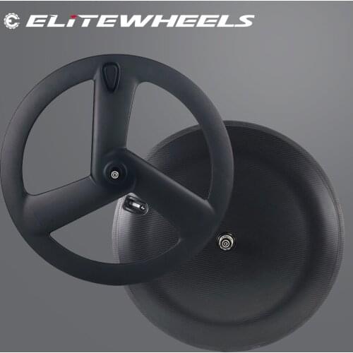 ELITEWHEELS 700C V Brake Time Trial Disc Wheelset 3k Twill 3 Spoke Or Disc Brake Wheels Tubeless Clincher Rim For TT Bike Racing