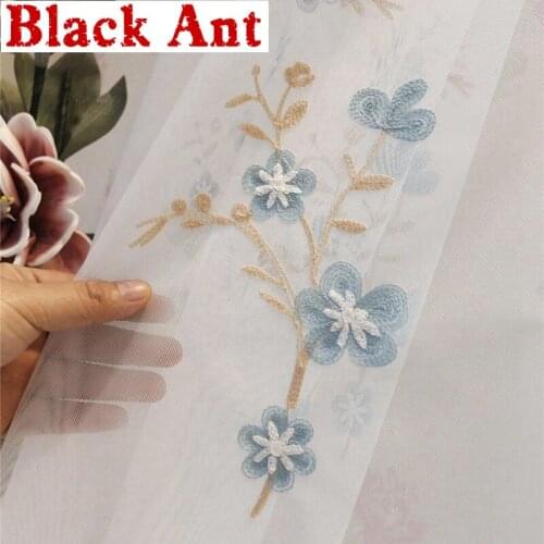 Korean Pastoral Voile Curtain Flowers Embroidered Tulle For Living Room Door Sheer Window Screen Garden Panel Rideaux X791F