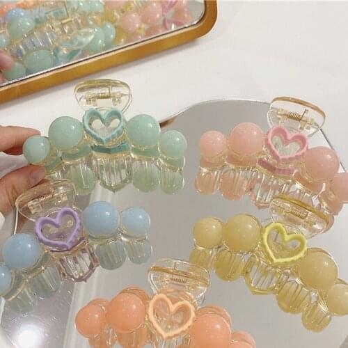 Korean Vintage Geometric Hollow Heart Candy Color Resin Beads Hair Claws Hairpin for Women Hair Clips Hair Accessories