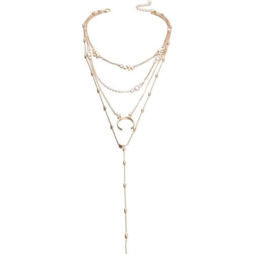 Korean Jewelry Necklace Bohemian Elephant Moon Pendant Multilayer Necklace Punk Necklace Women Statement Necklace Wholesale