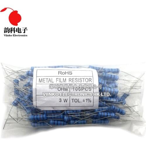 200pcs 3W Metal Film Resistor 3W 1% 0.1R - 2.2M 2.2 10 100 120 150 220 270 330 390 470 1K 2.2K 4.7K 10K 15K 100K 470K 1M ohm