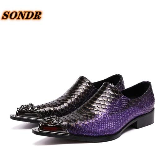 Sapato Social Masculino Men Formal Shoes Genuine Leather Iron Pointed Toe Python Skin Shoes For Men Dress Office Oxford Shoes