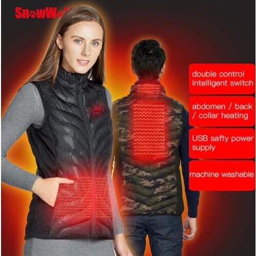 SNOWWOLF Men Outdoor USB Infrared Heating Vest Jacket Winter Carbon Fiber Electric Thermal Clothing Waistcoat Tactical Vest