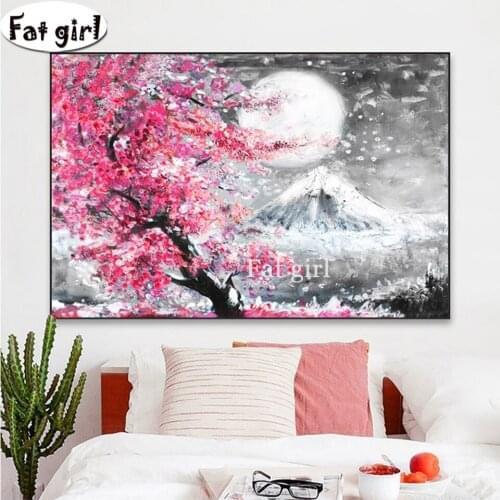 Diy Diamond Painting With Square Rhinestones Mount Fuji Cherry Blossom Landscape Japan Mosaic Cross Stitch Embroidery Bead Kits