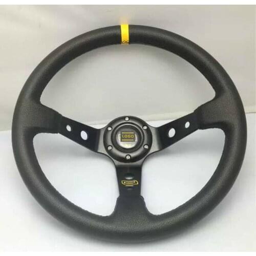 O * 14 Inch / 35cm Carbon Grain PVC Car Refitted With 14 Inch Racing Universal Steering Wheel