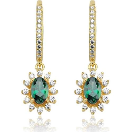 Valori Jewels Elegant Oval, 0.80 Carat, Zirconia Green And White Oval Gemstone, Gold Plated, Sterling Silver Dangle Earrings