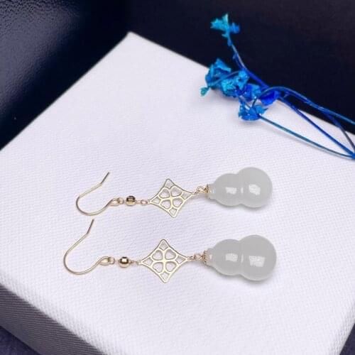 SHILOVEM 18k yellow gold Natural white Jasper drop earring classic fine Jewelry women wedding Christmas 11*16mm myme11168921hby