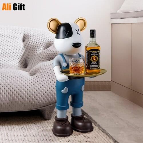 Living Room Ornaments Large Ground Cartoon Tray Bear Statue Sculpture Home Decor Resin Figurine Nordic Style Decoration Home