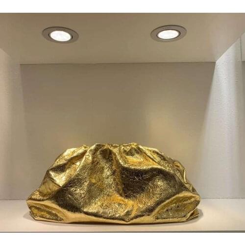 Large capacity metallic genuine leather clutch bags soft wrinkled clutch bags real leather shoulder bags