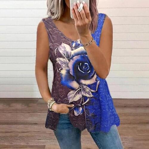 Women Floral Print Tank Vest Rose Printed O Neck Loose Pullover Sleeveless T Shirt Summer Soft Casual Fashion Vest Plus Size