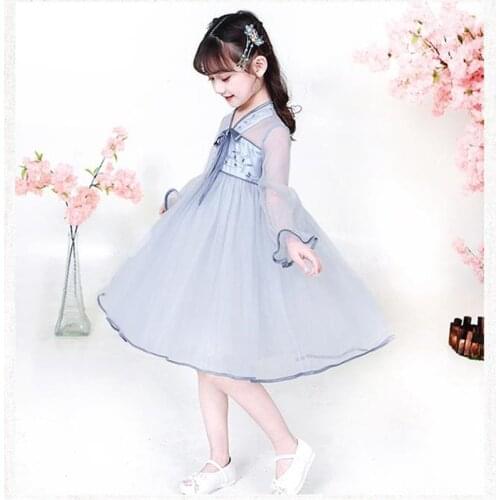 Hanfu dress blue cheongsam 2020 spring and summer new elegant girl improved cheongsam dress Chinese style vestido chino