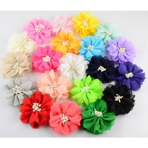 100pcs/lot 20C New Style 2.76 Inch Boutique Girls Head Flower Without Clip Chiffon Flowers For Kids Headbands Accessory TH11