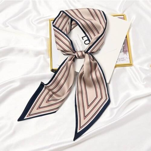 2021 Luxury Striped Print Silk Scarf Women Small Scarf Tying Hair Band Female Spring Narrow Long Scarfs for Ladies Foulard New