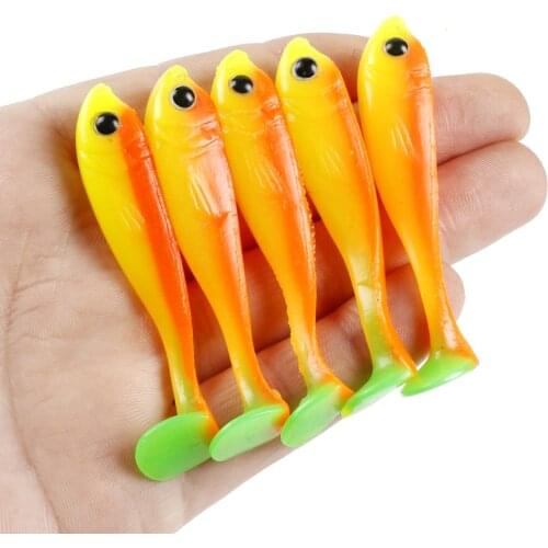 5Pcs/lot Soft Lures 6.5cm 3g Fishing Lure Wobblers Double Color Aritificial T Tail Silicone Bait Swimbait Bass Pike Tackle