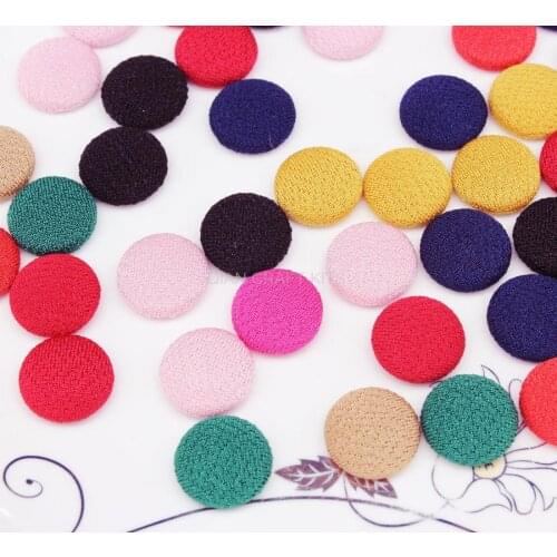 500pcs FABRIC BUTTONS - Fabric Flat Metal Back Button Set mix color Flatback Deco Cabochons 15mm