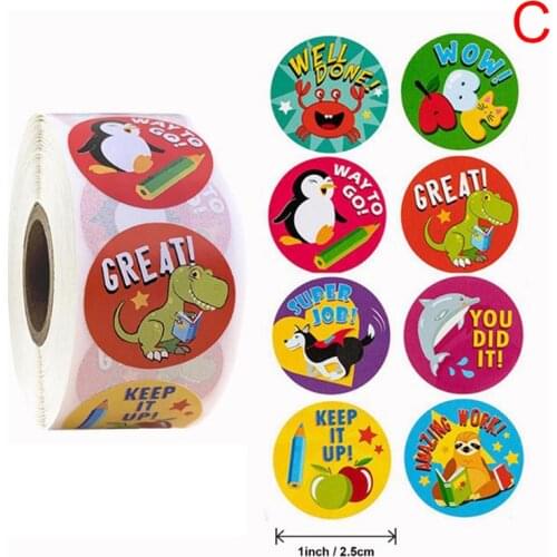 500pcs/roll Animals Stickers 1inch Labels Reward Sticker For School Teacher Kids Smiley Stationery Sticker