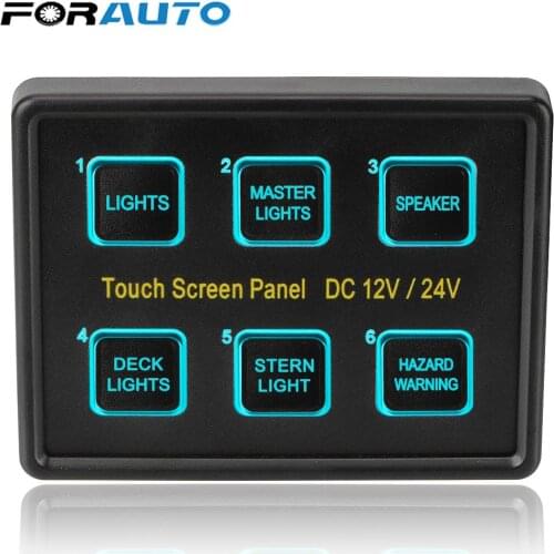 6 Gang LED Switch Panel Touch Screen Switches Panel Slim Touch Circuit Control Panel Box for Car Marine Caravan 12V/24V