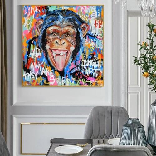 Abstract Laughing Monkey Graffiti Art Canvas Posters And Prints Animals Art Canvas Paintings Wall Street Art Pictures Cuadros