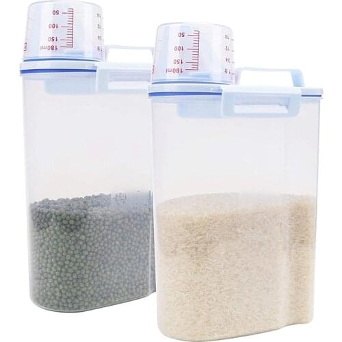Promotion! 2 Pcs Rice Storage Containers Airtight Dry Food Storage Bin,Plastic Dispenser with Pourable Spout & Measuring Cup(2.5
