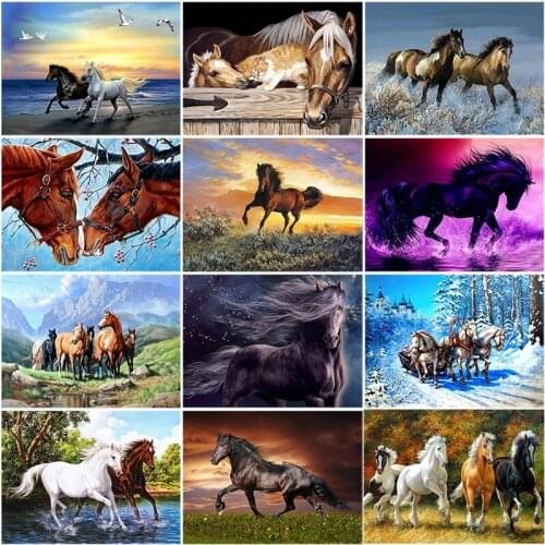 PDMDOG DIY 5D Diamond Painting Animals Cross Stitch Horse Diamond Embroidery Full Square Drill Rhinestones Mosaic Gift Home Deco