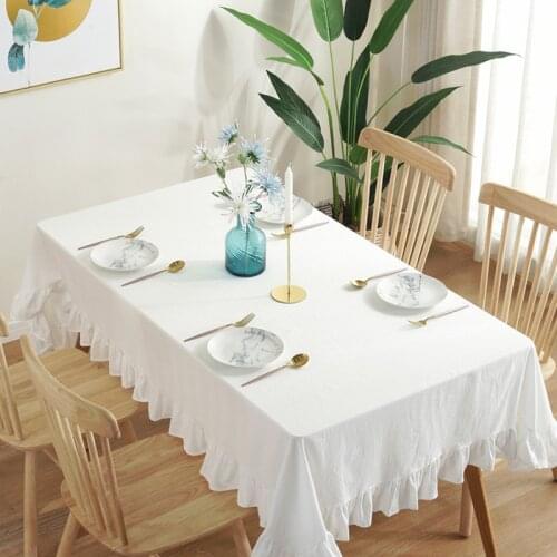 White Simple Tablecloth Washed Table Cloth Wrinkled Cotton Lotus Lace Anti-Dirt Cover Kitchen Hotel Household Decor Cover Towel