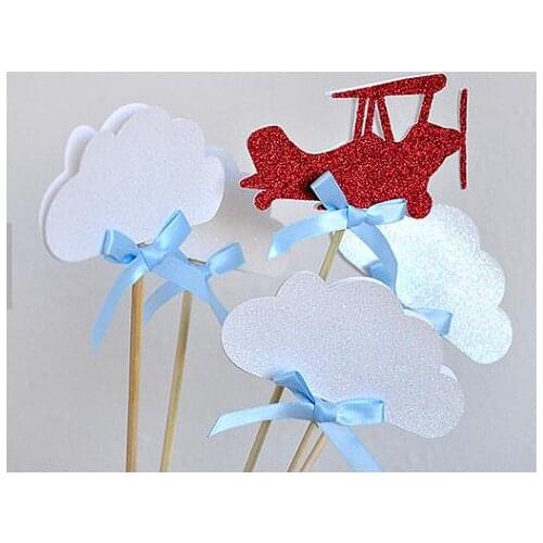 Glitter Airplane and Clouds Cupcake Toppers magic Party Decor. picks Birthday wedding bridal baby shower