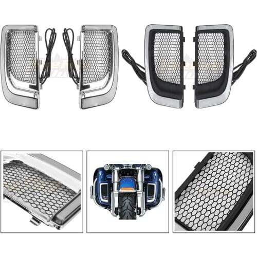Motorcycle Chrome Black LED Fairing Lower Grills Turn Signal Light Case For Harley Touring Street Electra Glide CVO Limited