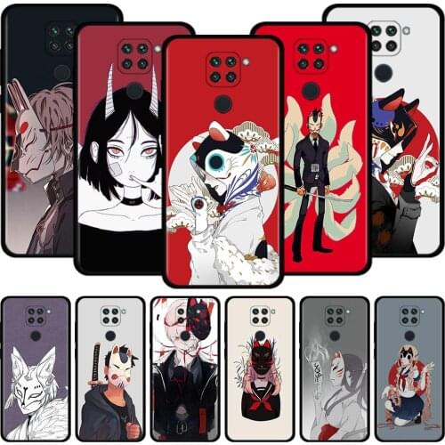 Phone Case For Xiaomi Redmi Note 10 Pro Max 9 9S 7 8T 8 K40 Pro Plus 9T 9C 9A Black Soft Cover Silicone Shell Anime Fox Mask