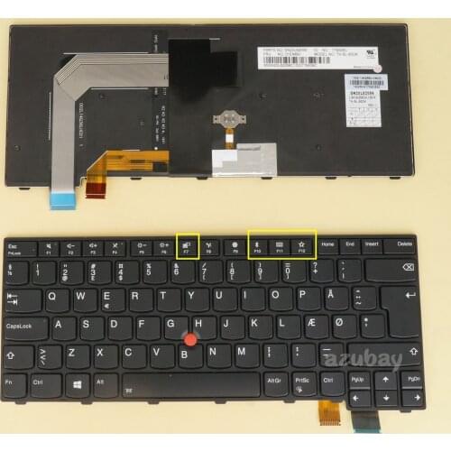 Danish Keyboard for Lenovo Thinkpad T470S, T460S, 13 Gen 1, 13 Gen 2, 01EN732 01EN691, Backlit, Black with Black Frame