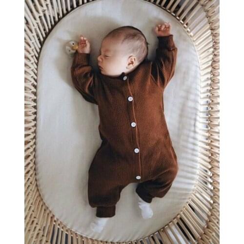 Newborn Kids Baby Girl Boy Clothes Solid Button Cotton Long Sleeve Romper Jumpsuit Playsuit Casual Autumn Outfit