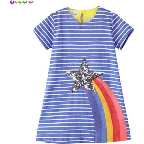 Kids Dresses for Girls Unicorn Vestidos Brand Summer Baby Girl Clothes Short Sleeve Rainbow Applique Girls Cotton Tunic Dress