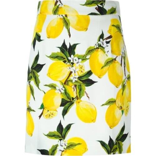 Customize Womens Summer Lemon Flower Printed straight skirts Ladies Casual High Waist mini skirt