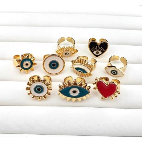 8 pcs High Quality Enamel jewelry heart gear shape ring,gold plating adjustable eye eyelash ring jewelry gift R196