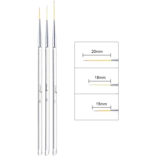 3pcs Crystal Handle Nail Art Acrylic UV Gel Painting Drawing Pen Liner Brush